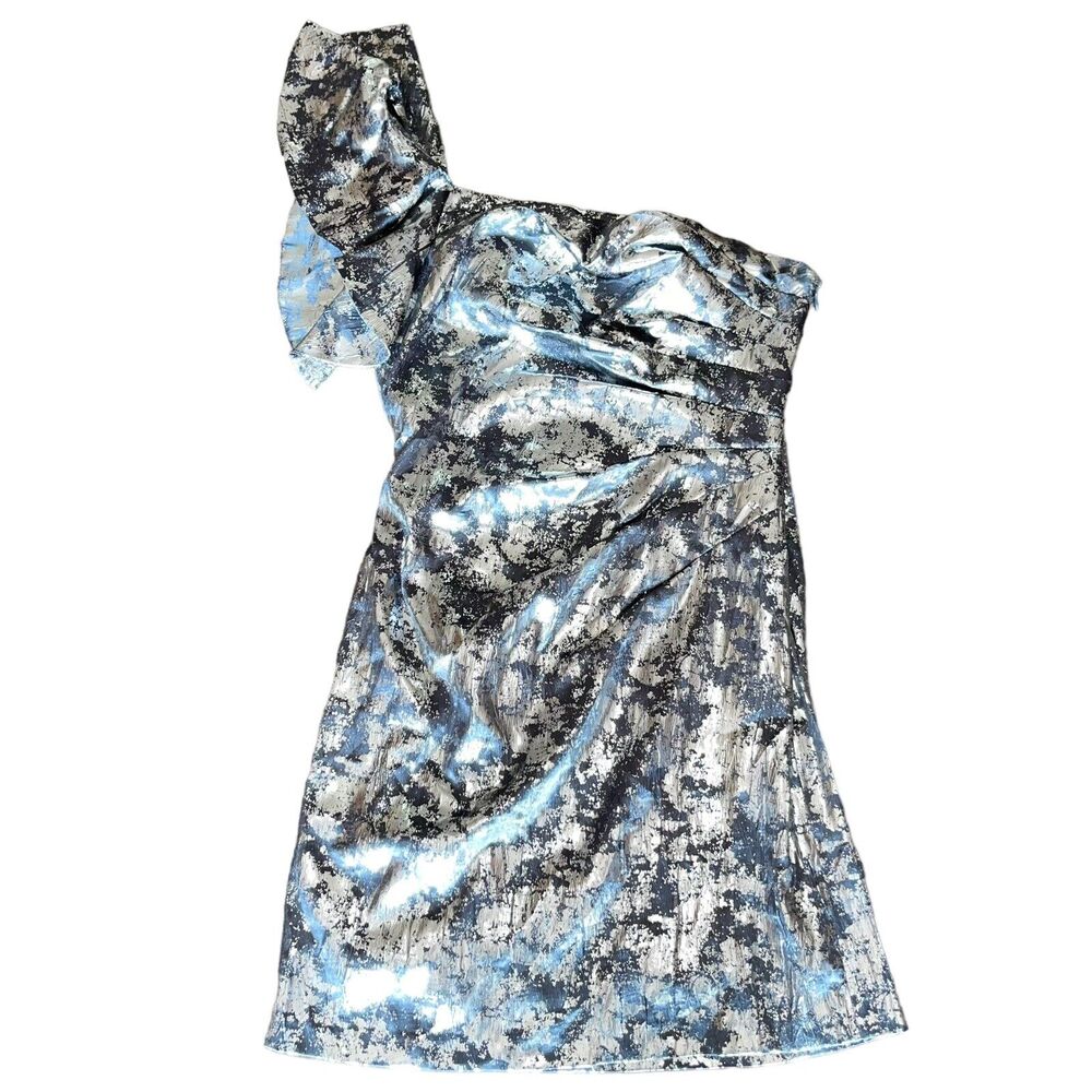 One Shoulder Y2K Dress Ruffle Ruched Metallic - Picture 10 of 10